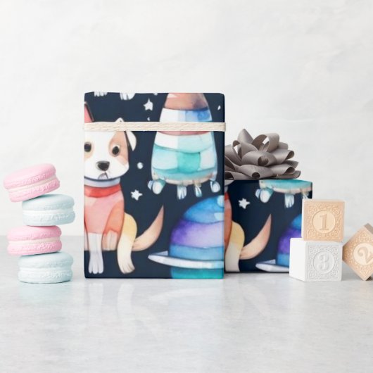 宇宙ドッグ惑星銀河系宇宙 ラッピングペーパー (ベビーシャワー)