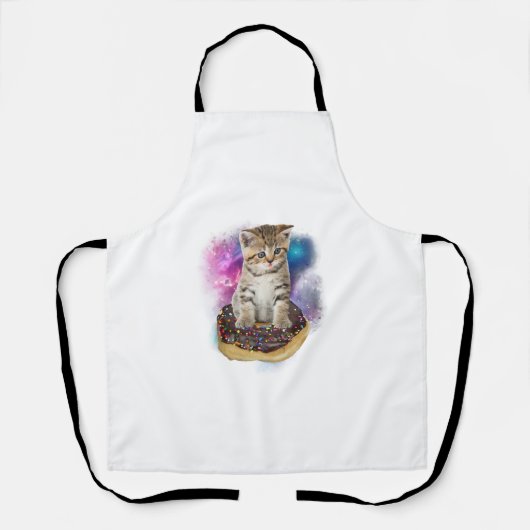 宇宙ドナットキャットシャツ飛んでいる_子猫銀河系Tシール エプロン (正面)