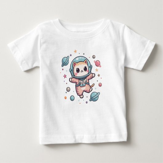 宇宙ニャーナウトかわいいかわいい猫 ベビーTシャツ (正面)