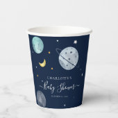 宇宙ネイビーブルーベビーモダンシャワー 紙コップ (裏面)