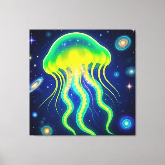 宇宙ネオンクラゲ キャンバスプリント (正面)