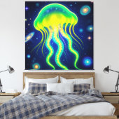 宇宙ネオンクラゲ キャンバスプリント (インサイチュ (寝室))