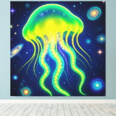 宇宙ネオンクラゲ キャンバスプリント (インサイチュ (ウッドフロア))