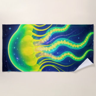 宇宙ネオンクラゲ ビーチタオル