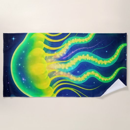 宇宙ネオンクラゲ ビーチタオル (正面)