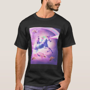 宇宙ネコ乗りユニコーンレーザータコスとレインボー Tシャツ