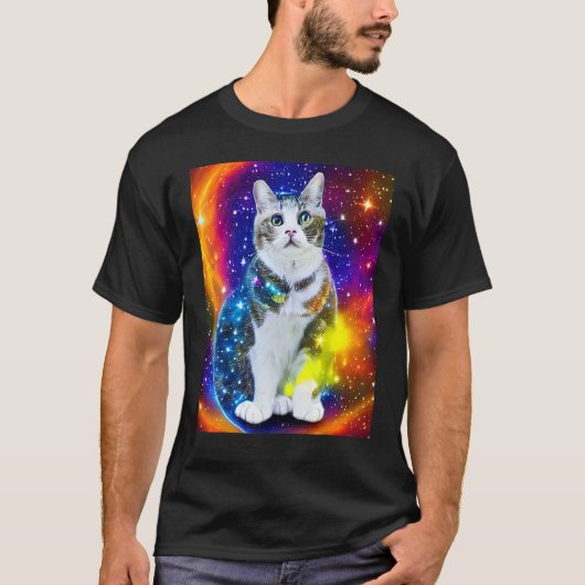 宇宙ネコ+猫+子猫+キャットスタイル3 Tシャツ (正面)