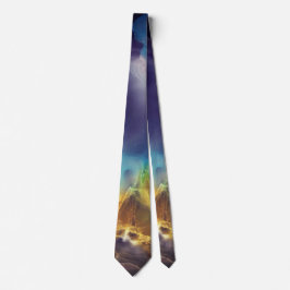 宇宙ネブラブルーイエローアルコールインクアート ネクタイ
