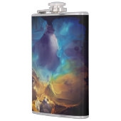 宇宙ネブラブルーイエローアルコールインクアート フラスク (左)