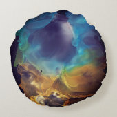 宇宙ネブラブルーイエローアルコールインクアート ラウンドクッション (裏面)