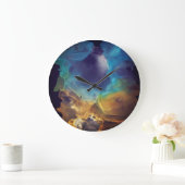 宇宙ネブラブルーイエローアルコールインクアート ラージ壁時計 (ホーム)
