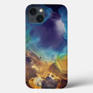 宇宙ネブラブルーイエローアルコールインクアート iPhone 13ケース