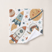宇宙バス タオル パステル惑星とロケット 少年用 (ウォッシュタオル)
