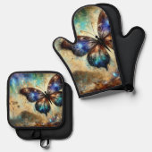 宇宙バタフライファンタジー作品 鍋つかみ&鍋敷きセット (正面/裏面)