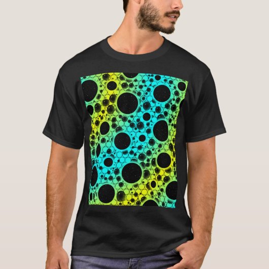 宇宙バブルスポット – シアン/黄 Tシャツ (正面)