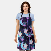 宇宙バルーン | Blue Purple Moon Stars Planets エプロン (着用した状態)