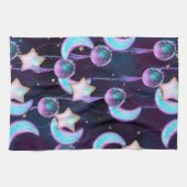宇宙バルーン | Blue Purple Moon Stars Planets キッチンタオル (横)