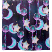 宇宙バルーン | Blue Purple Moon Stars Planets シャワーカーテン (正面)