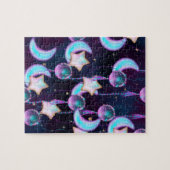 宇宙バルーン | Blue Purple Moon Stars Planets ジグソーパズル (横)