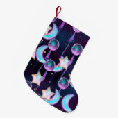 宇宙バルーン | Blue Purple Moon Stars Planets スモールクリスマスストッキング (正面 (吊り時))