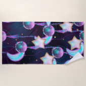 宇宙バルーン | Blue Purple Moon Stars Planets ビーチタオル (正面)