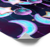 宇宙バルーン | Blue Purple Moon Stars Planets ポスター (角)