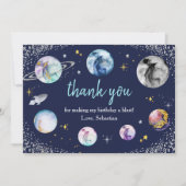 宇宙バースデーパーティーのまわりにファーストトリップザサン サンキューカード (正面)