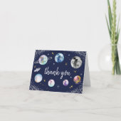 宇宙バースデーパーティーのまわりにファーストトリップザサン サンキューカード (正面)