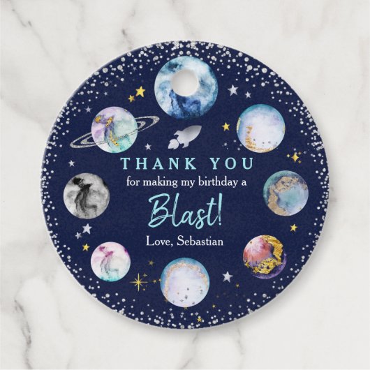 宇宙バースデーパーティーのまわりにファーストトリップザサン フェイバータグ (正面)
