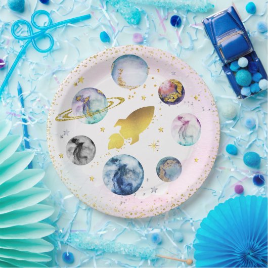 宇宙バースデーパーティーのまわりにファーストトリップザサン ペーパープレート (パーティー)