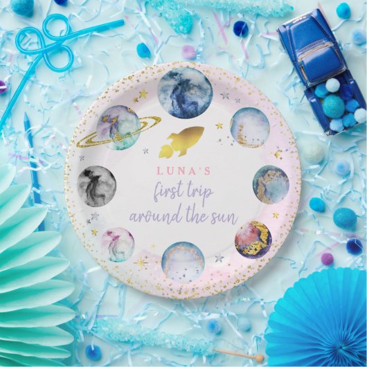 宇宙バースデーパーティーのまわりにファーストトリップザサン ペーパープレート (パーティー)