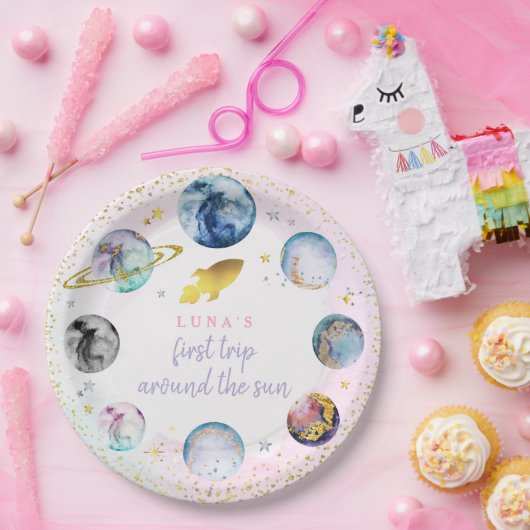 宇宙バースデーパーティーのまわりにファーストトリップザサン ペーパープレート (パーティー)