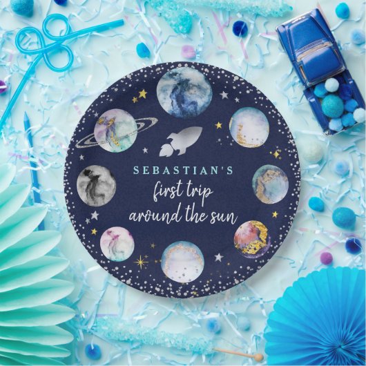 宇宙バースデーパーティーのまわりにファーストトリップザサン ペーパープレート (パーティー)