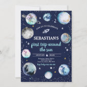 宇宙バースデーパーティーのまわりにファーストトリップザサン 招待状 (正面)