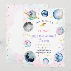 宇宙バースデーパーティーのまわりにファーストトリップザサン 招待状
