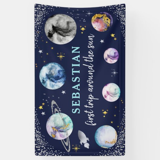 宇宙バースデーパーティーのまわりにファーストトリップザサン 横断幕 (縦)