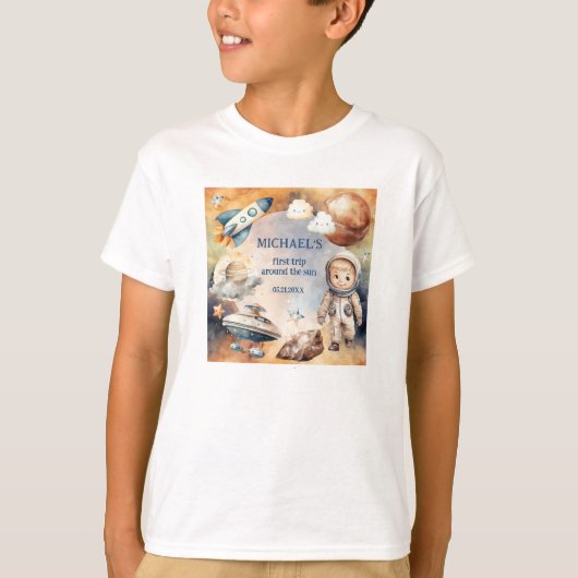 宇宙バースデーパーティーのまわりにファーストトリップザサン Tシャツ (正面)