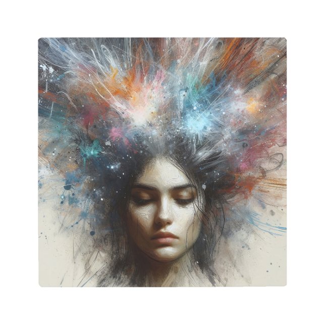 宇宙バースト：色と光の抽象芸術爆発 メタルプリント (正面)