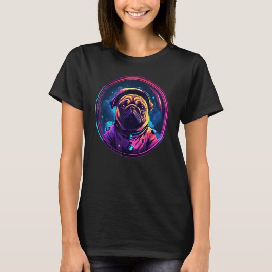 宇宙パグドッグママパパパグ Tシャツ (正面)