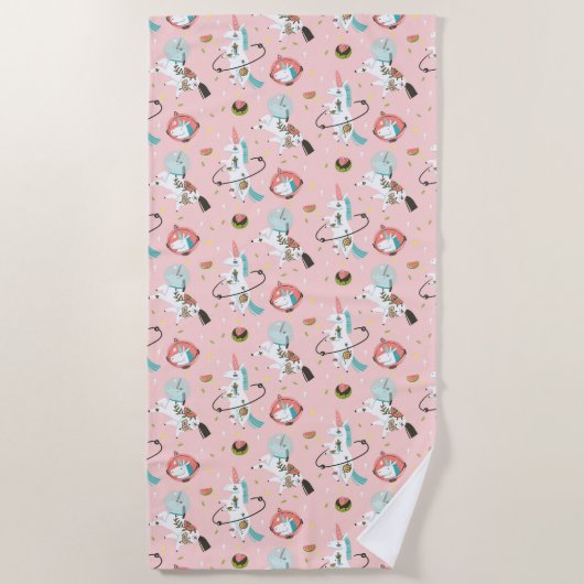 宇宙パターンのユニコーン ビーチタオル (正面)