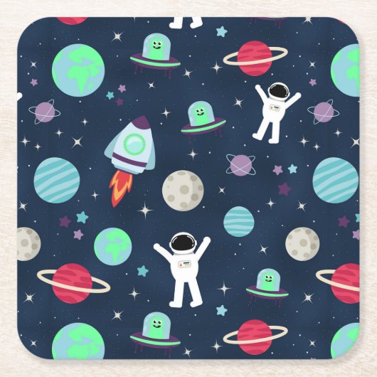宇宙パターンイラストレーション スクエアペーパーコースター (正面)