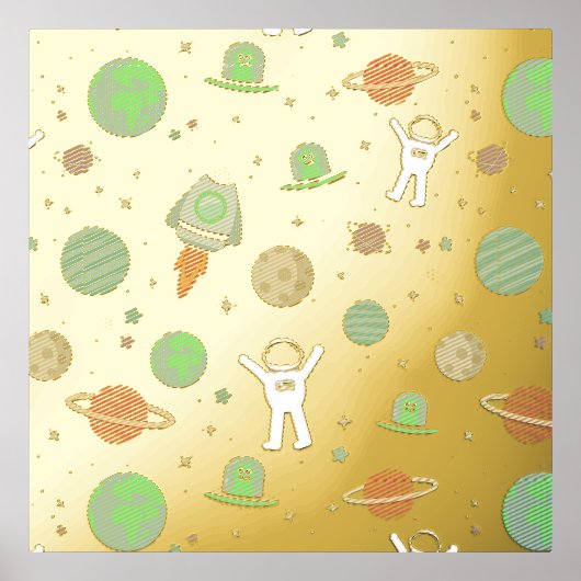 宇宙パターンイラストレーション 箔ポスター (正面)