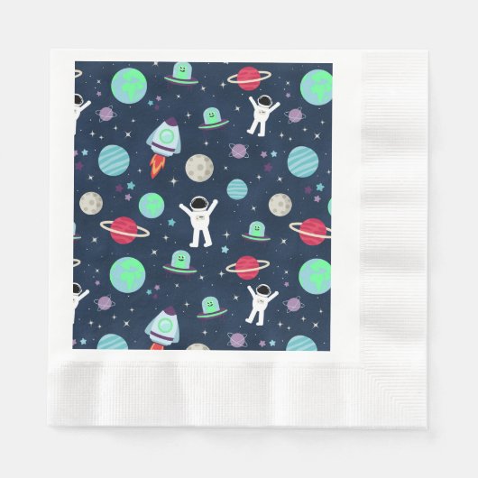 宇宙パターンイラスト 縁ありランチョンナプキン (正面)