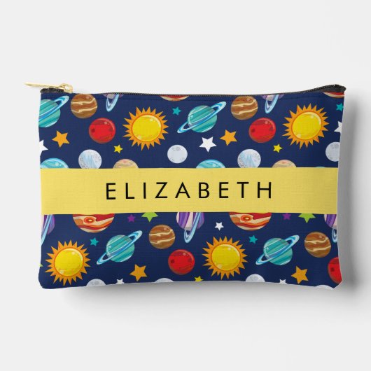 宇宙パターン,惑星,星,コスモス,あなたの名前 アクセサリーポーチ (正面)