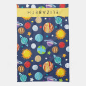 宇宙パターン,惑星,星,コスモス,あなたの名前 キッチンタオル (縦)