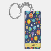 宇宙パターン，惑星，星，コスモス，あなたの名前 キーホルダー (正面左)