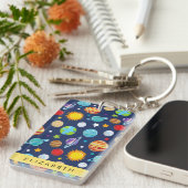 宇宙パターン，惑星，星，コスモス，あなたの名前 キーホルダー (正面右)