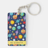 宇宙パターン，惑星，星，コスモス，あなたの名前 キーホルダー (裏面)
