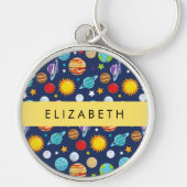 宇宙パターン,惑星,星,コスモス,あなたの名前 キーホルダー (正面)