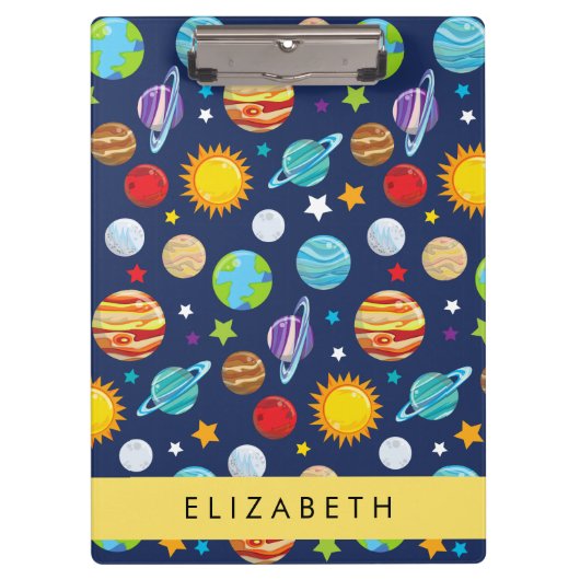 宇宙パターン，惑星，星，コスモス，あなたの名前 クリップボード (正面)